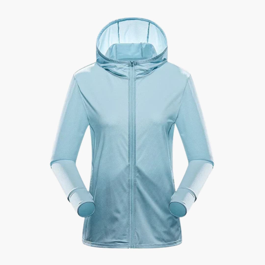 Casaco desportivo feminino com capuz e fecho de correr