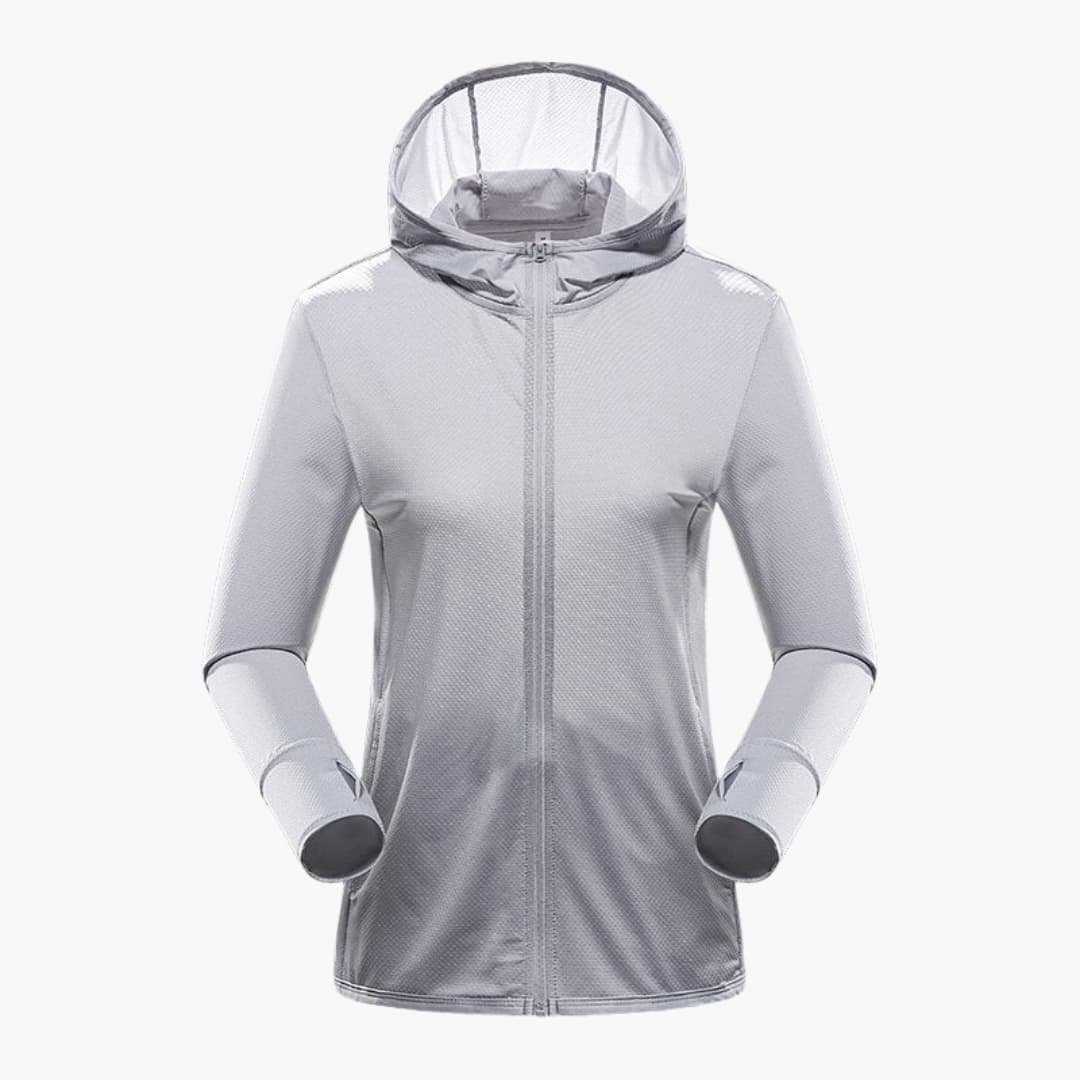 Casaco desportivo feminino com capuz e fecho de correr