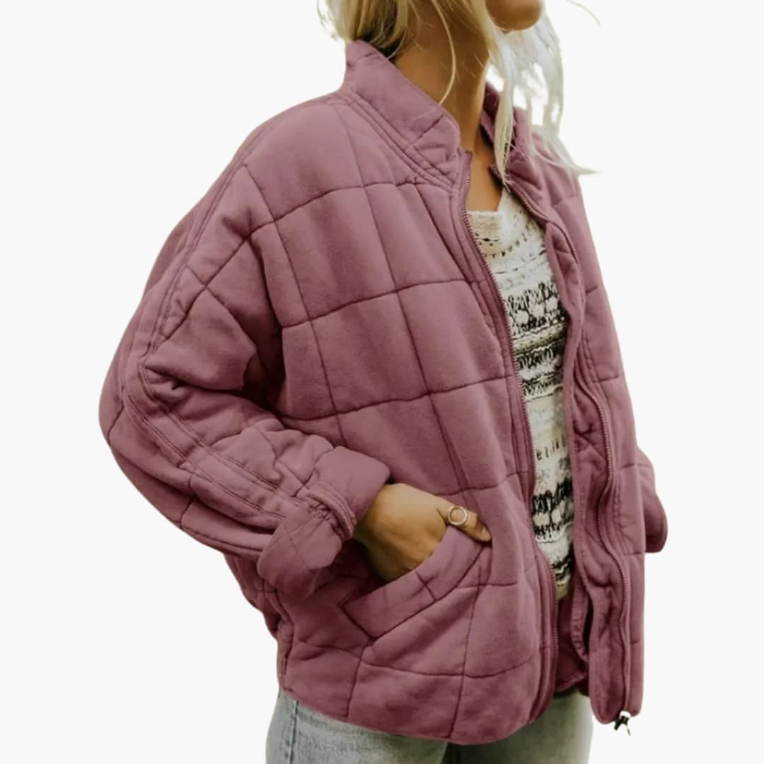 Giacca donna con cappuccio oversize in misto piumino con chiusura integrale con zip