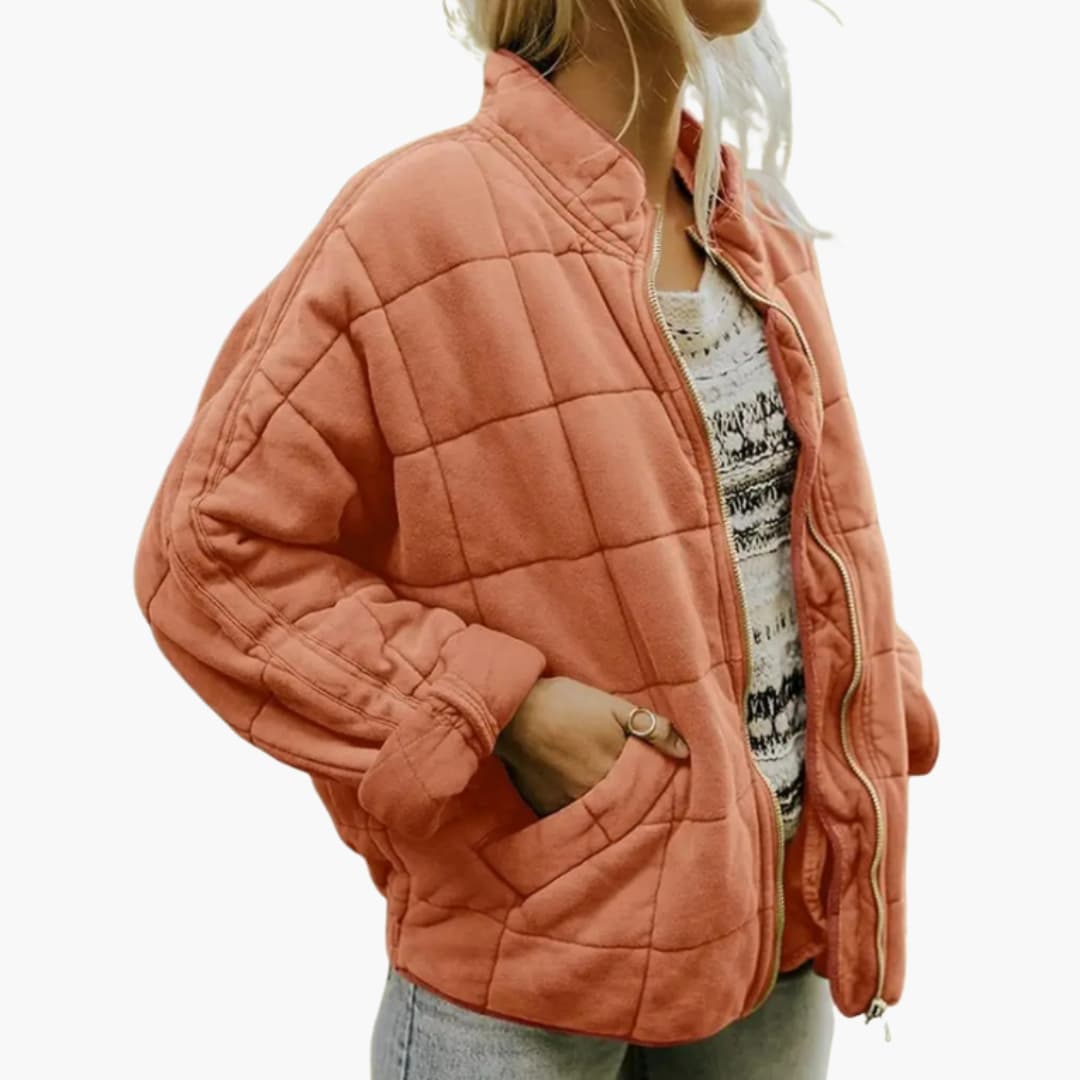Giacca donna con cappuccio oversize in misto piumino con chiusura integrale con zip