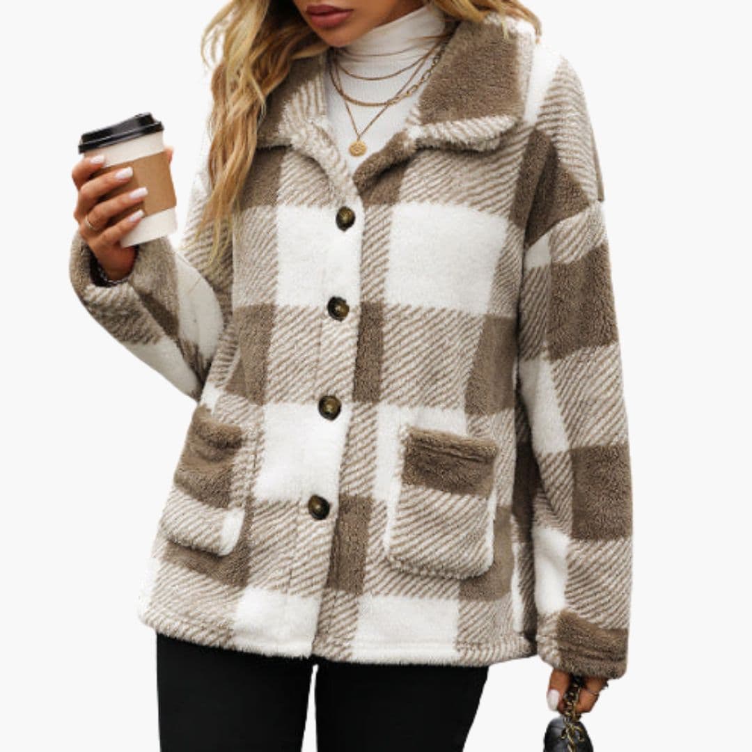 Women's plaid jacket with buttons