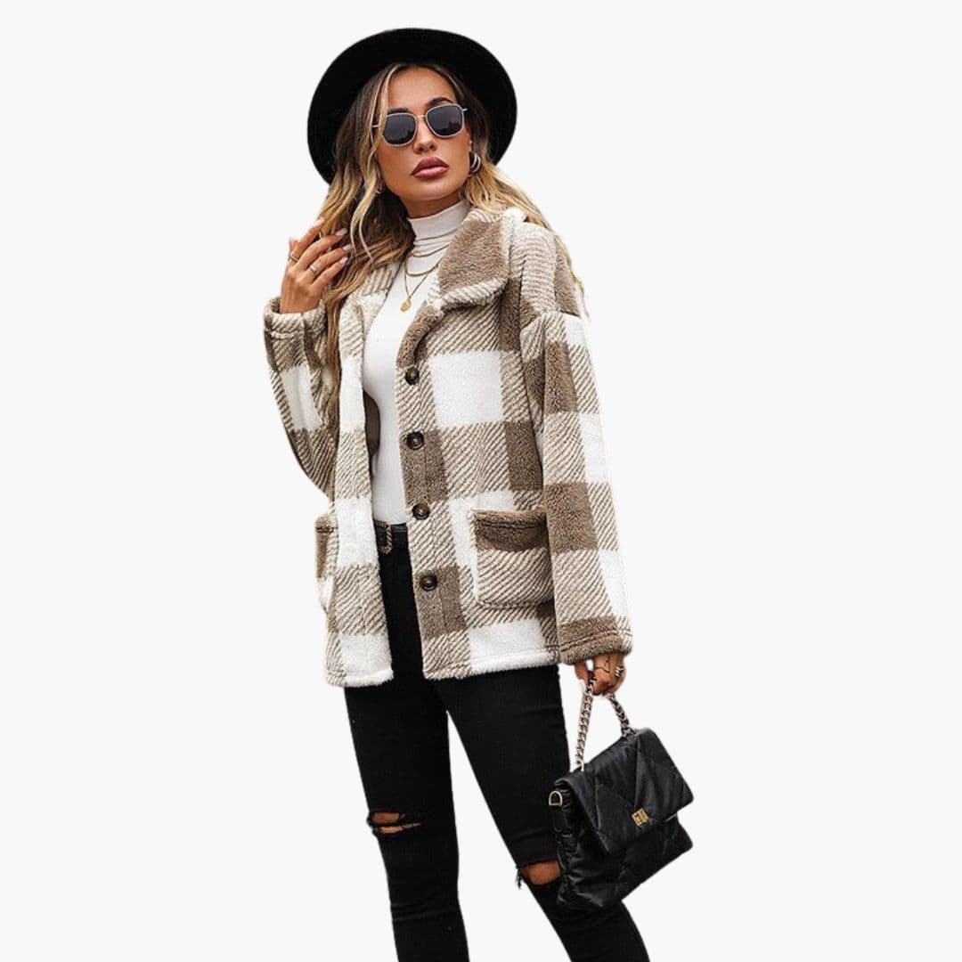 Women's plaid jacket with buttons