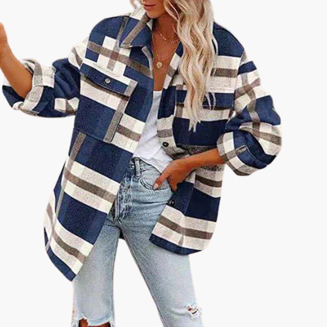 Giacca donna oversize a quadri con maniche lunghe