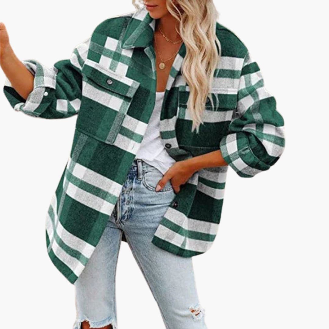Giacca donna oversize a quadri con maniche lunghe