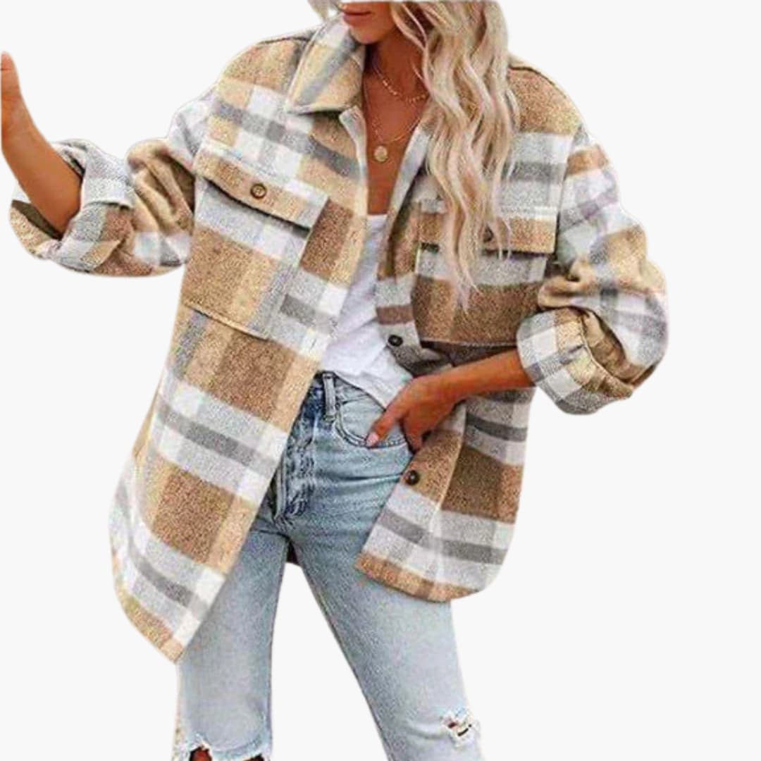 Giacca donna oversize a quadri con maniche lunghe