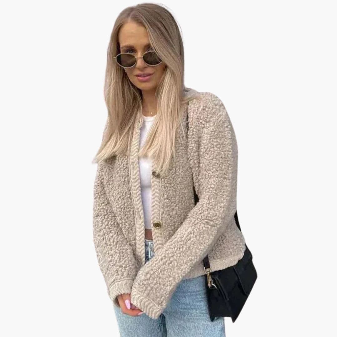 Damevest i teddy-stil med knapper foran