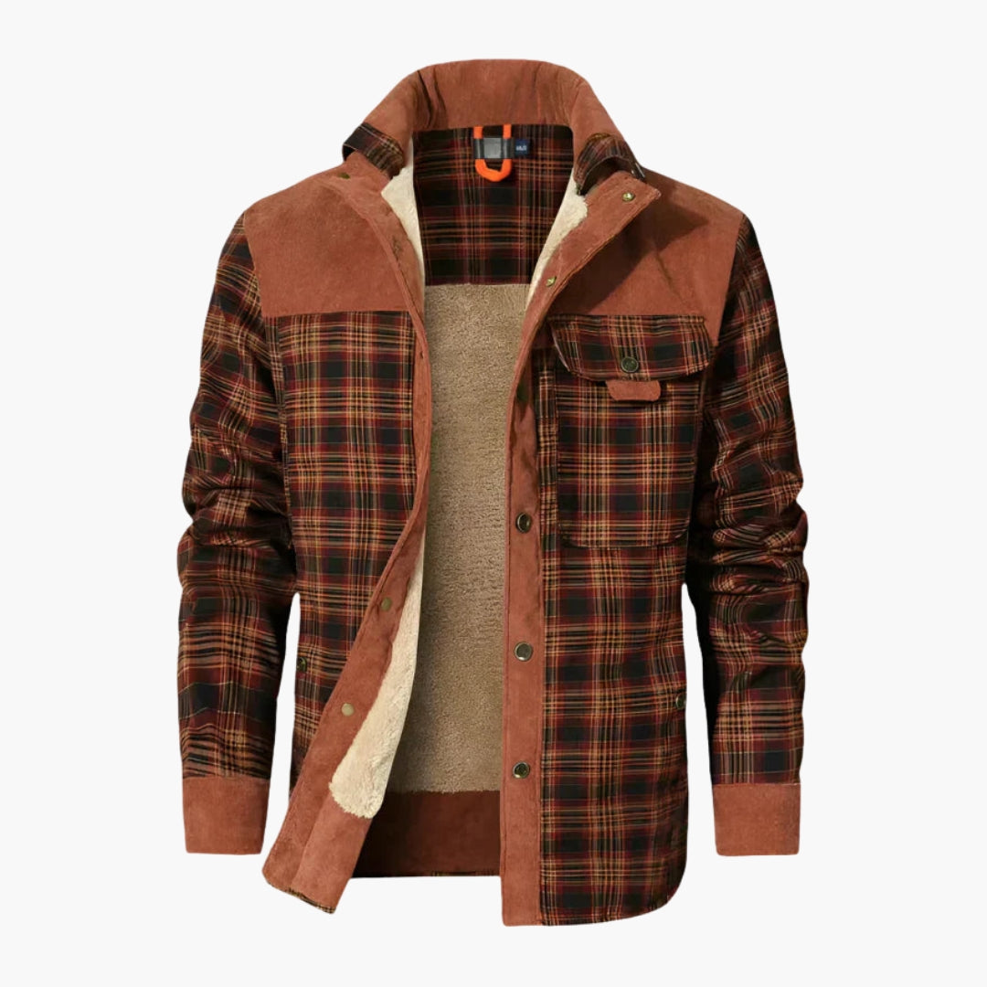 Men's checked jacket with stand-up collar