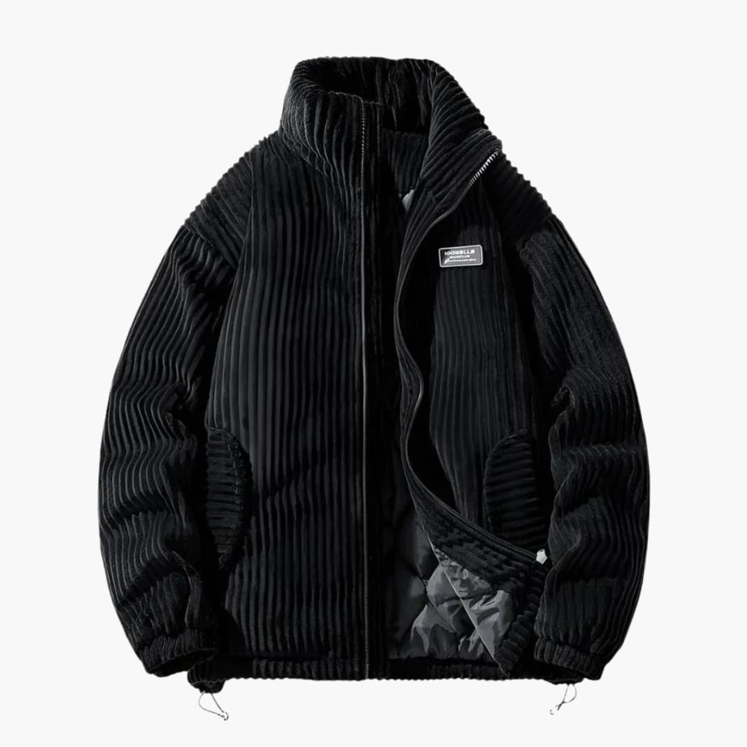 Veste homme à surface côtelée avec fermeture zippée et col montant