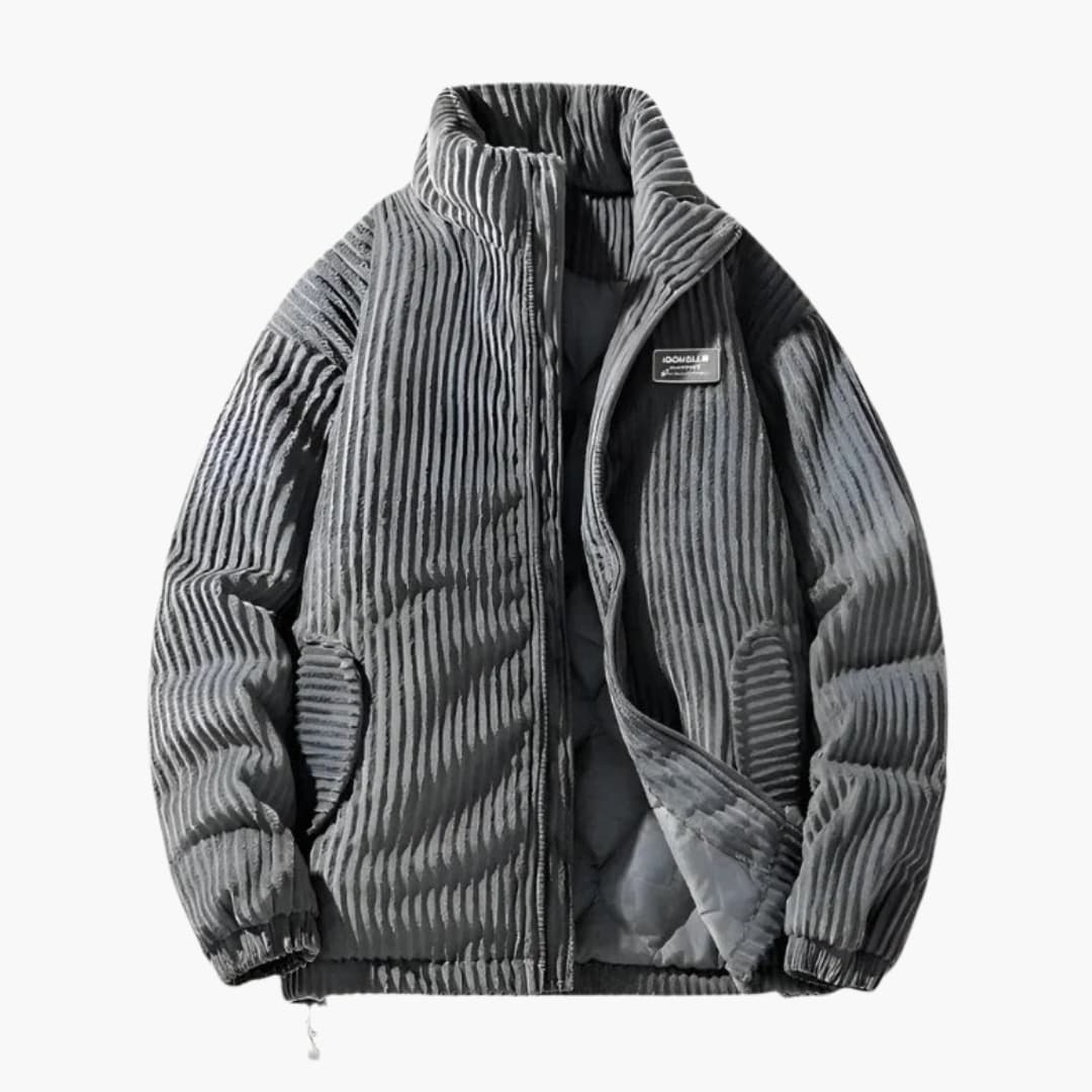 Veste homme à surface côtelée avec fermeture zippée et col montant