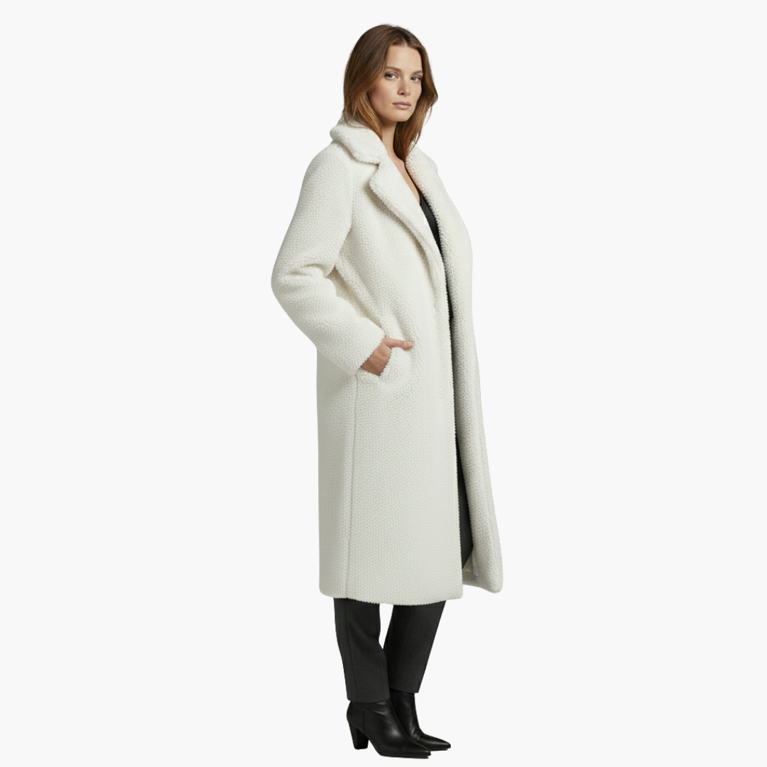 Veste longue pour femme avec larges revers et surface texturée