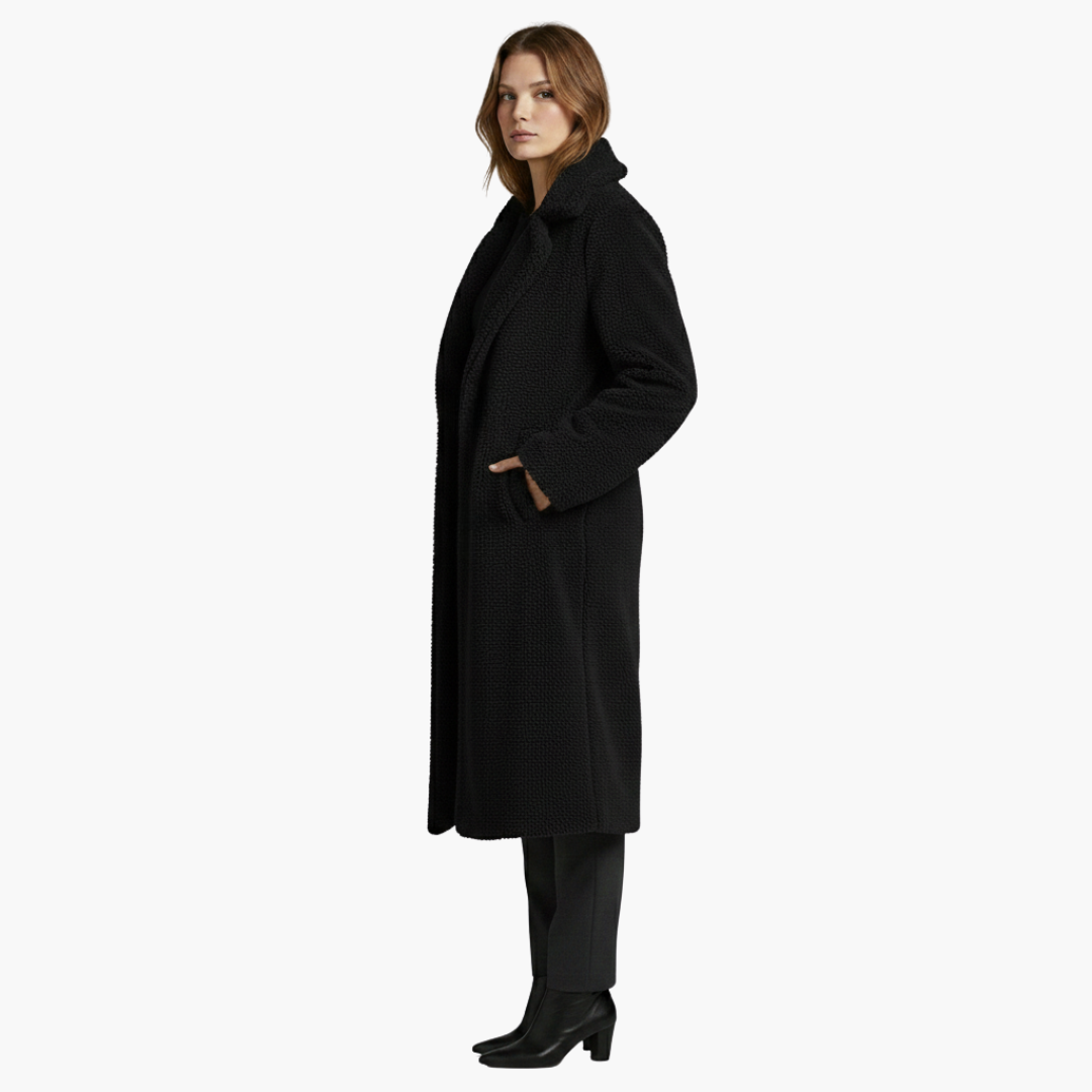 Veste longue pour femme avec larges revers et surface texturée