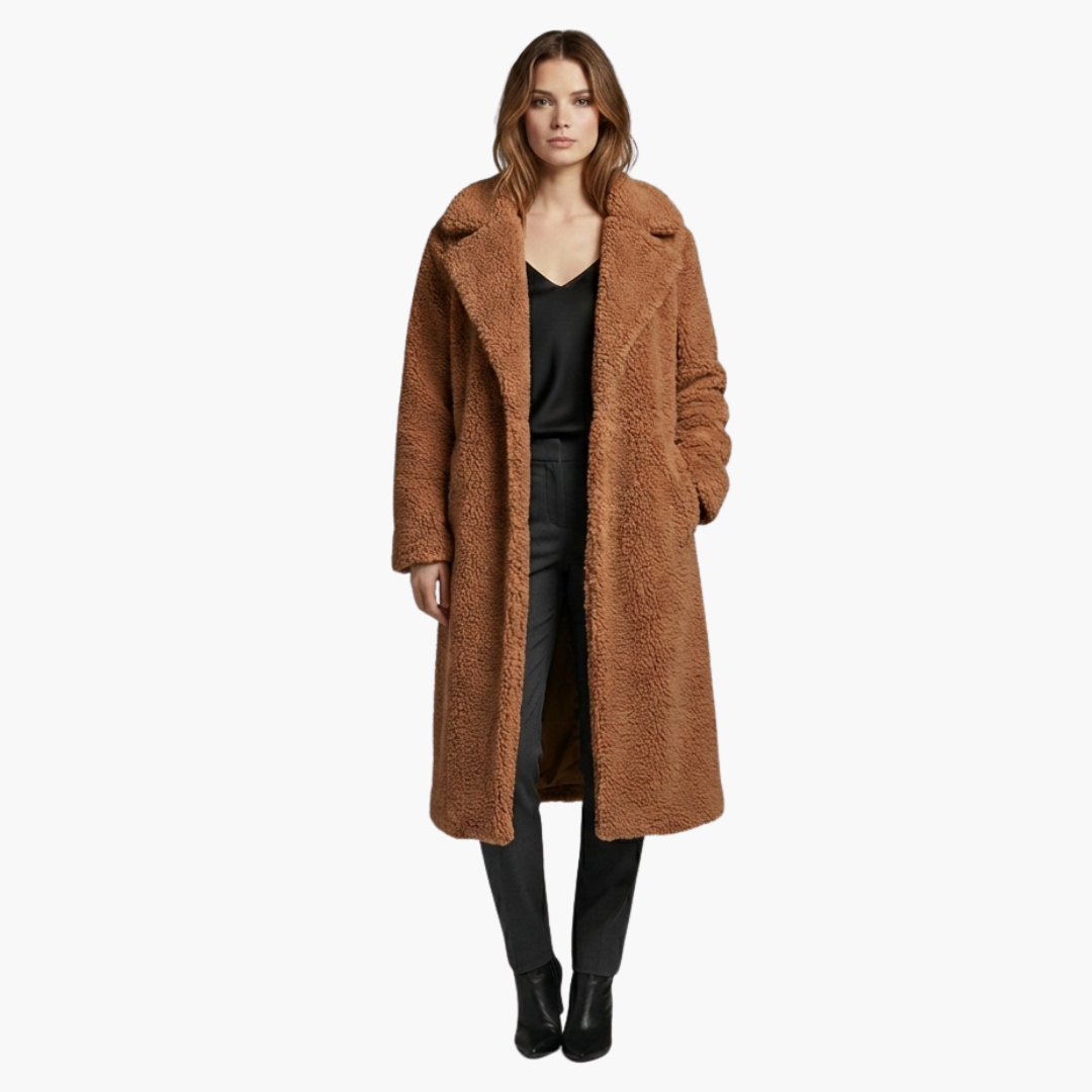 Veste longue pour femme avec larges revers et surface texturée