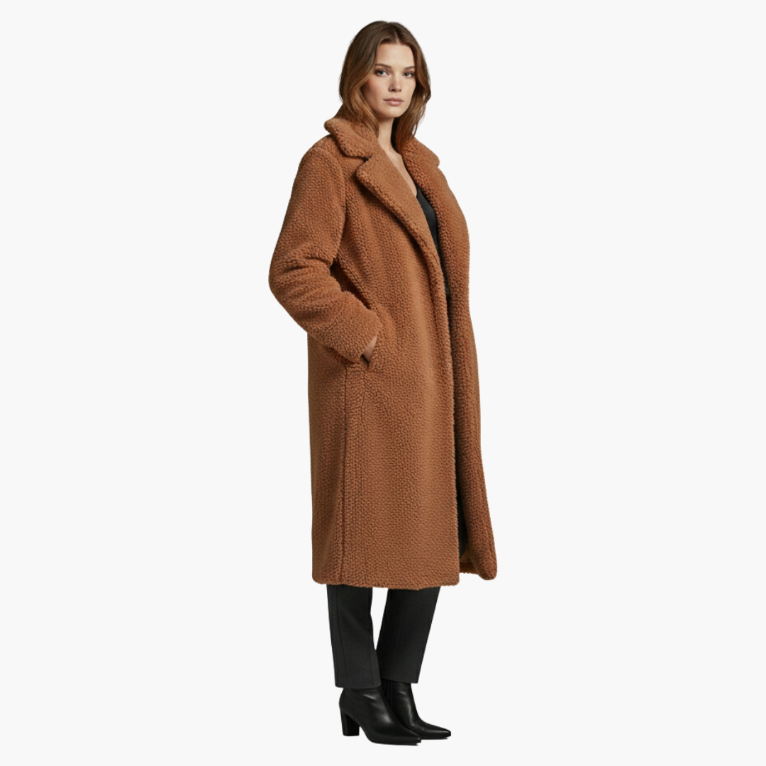 Veste longue pour femme avec larges revers et surface texturée