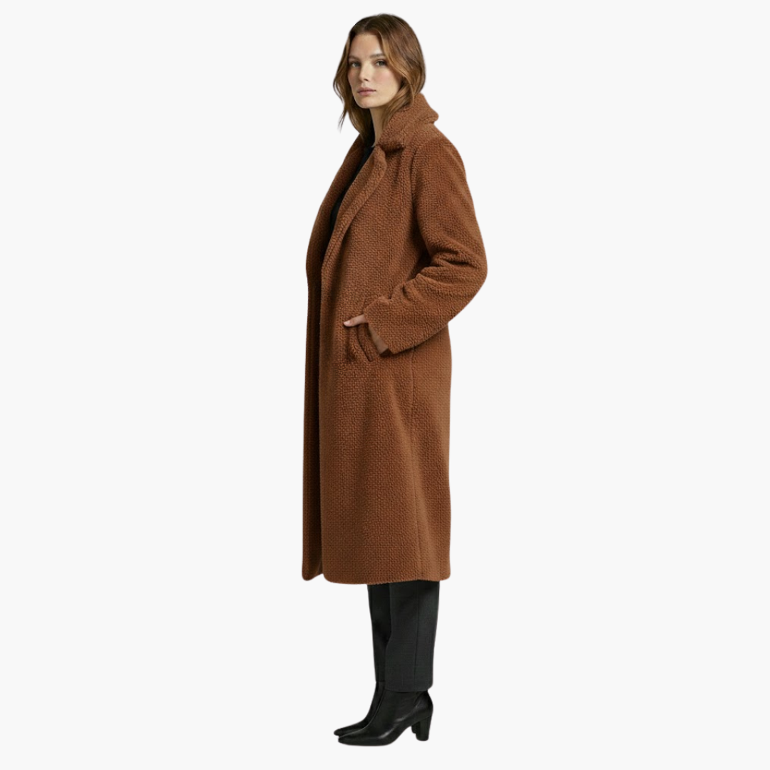 Veste longue pour femme avec larges revers et surface texturée