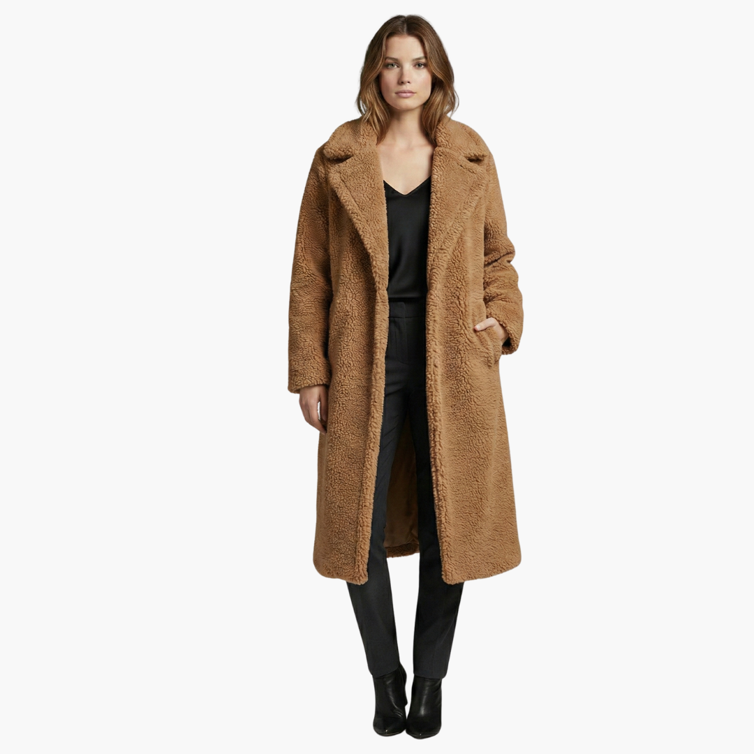 Veste longue pour femme avec larges revers et surface texturée