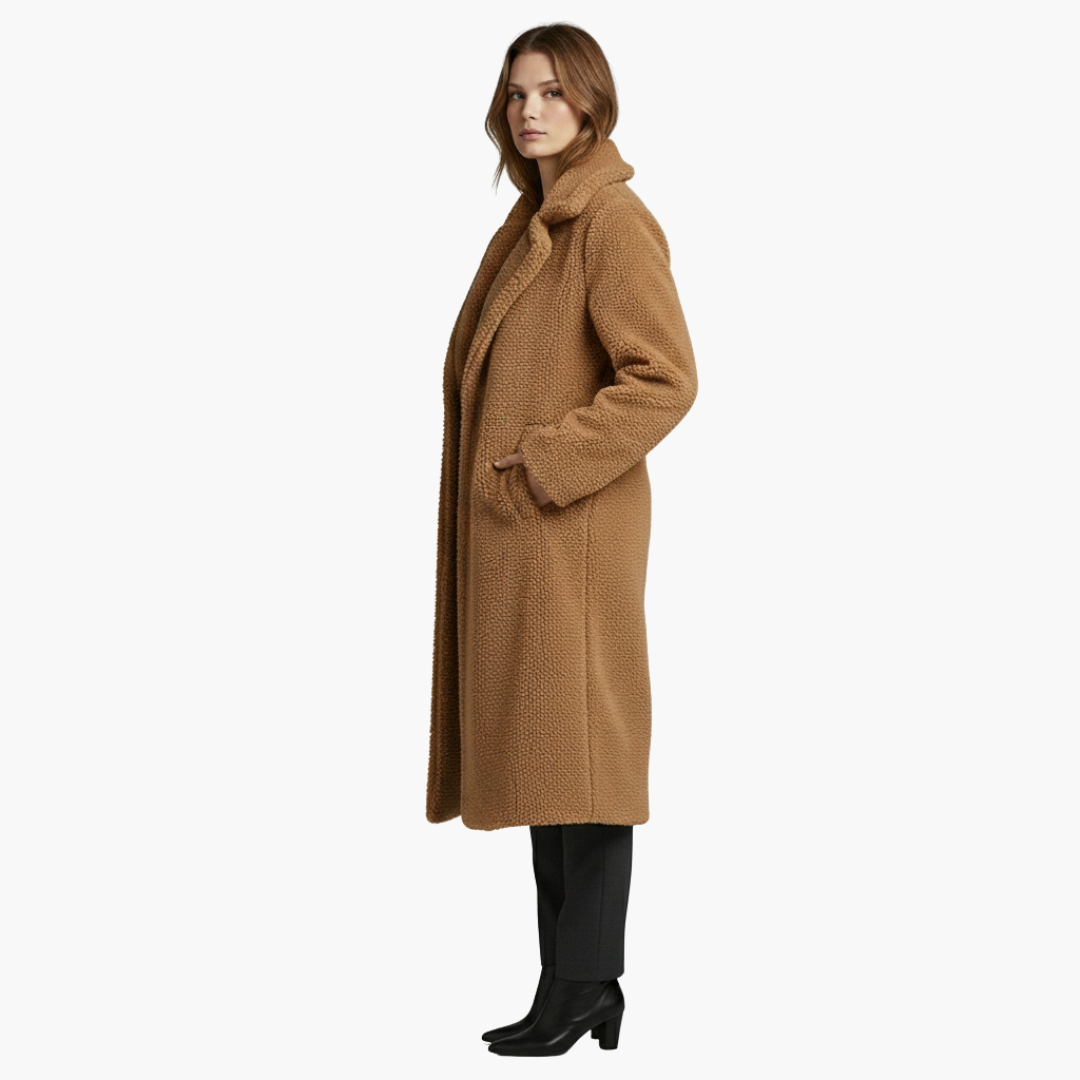 Veste longue pour femme avec larges revers et surface texturée