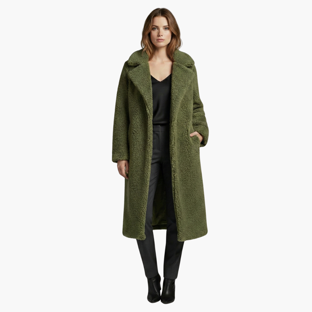 Veste longue pour femme avec larges revers et surface texturée