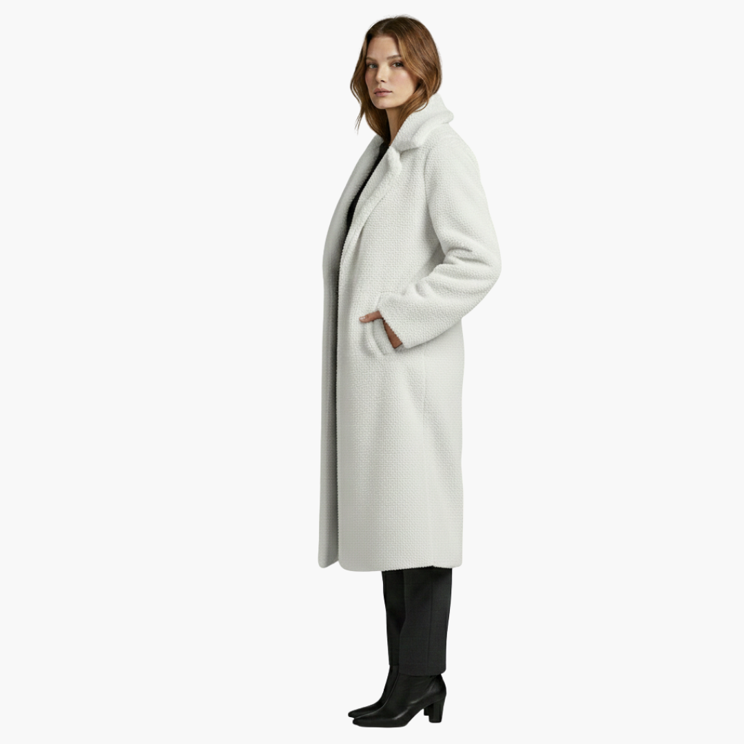 Veste longue pour femme avec larges revers et surface texturée