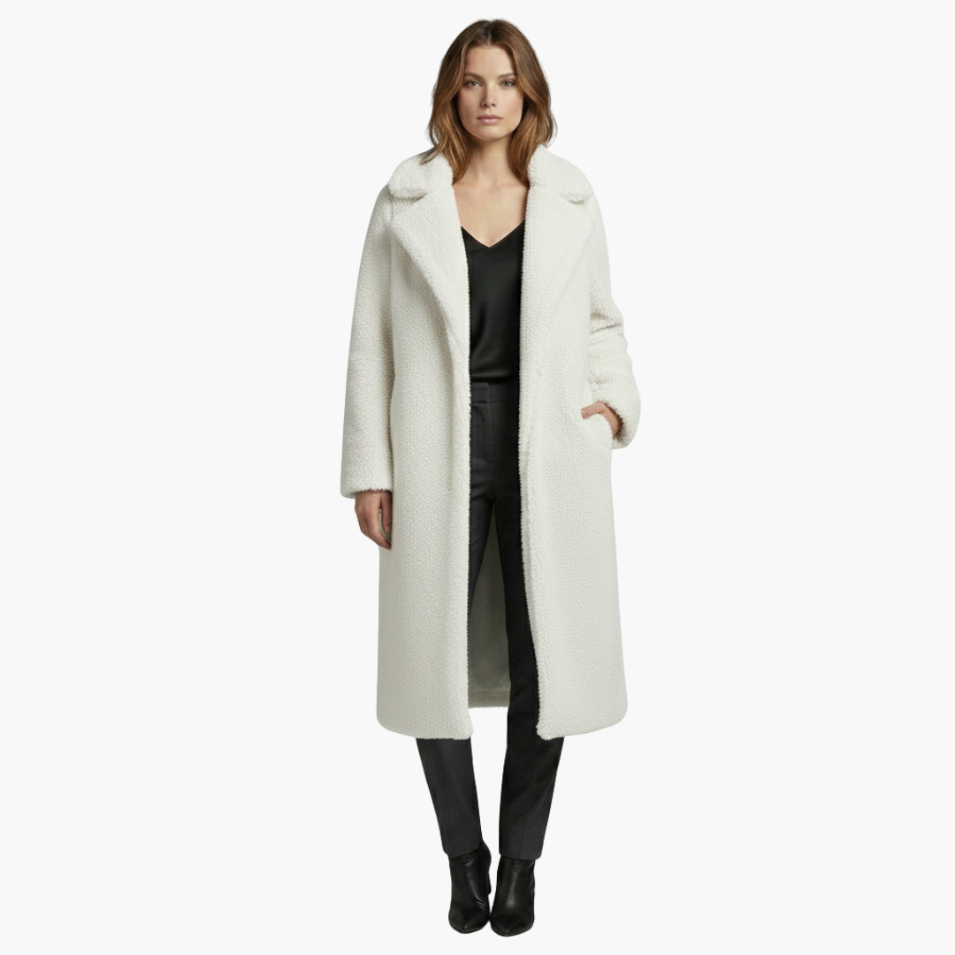 Veste longue pour femme avec larges revers et surface texturée