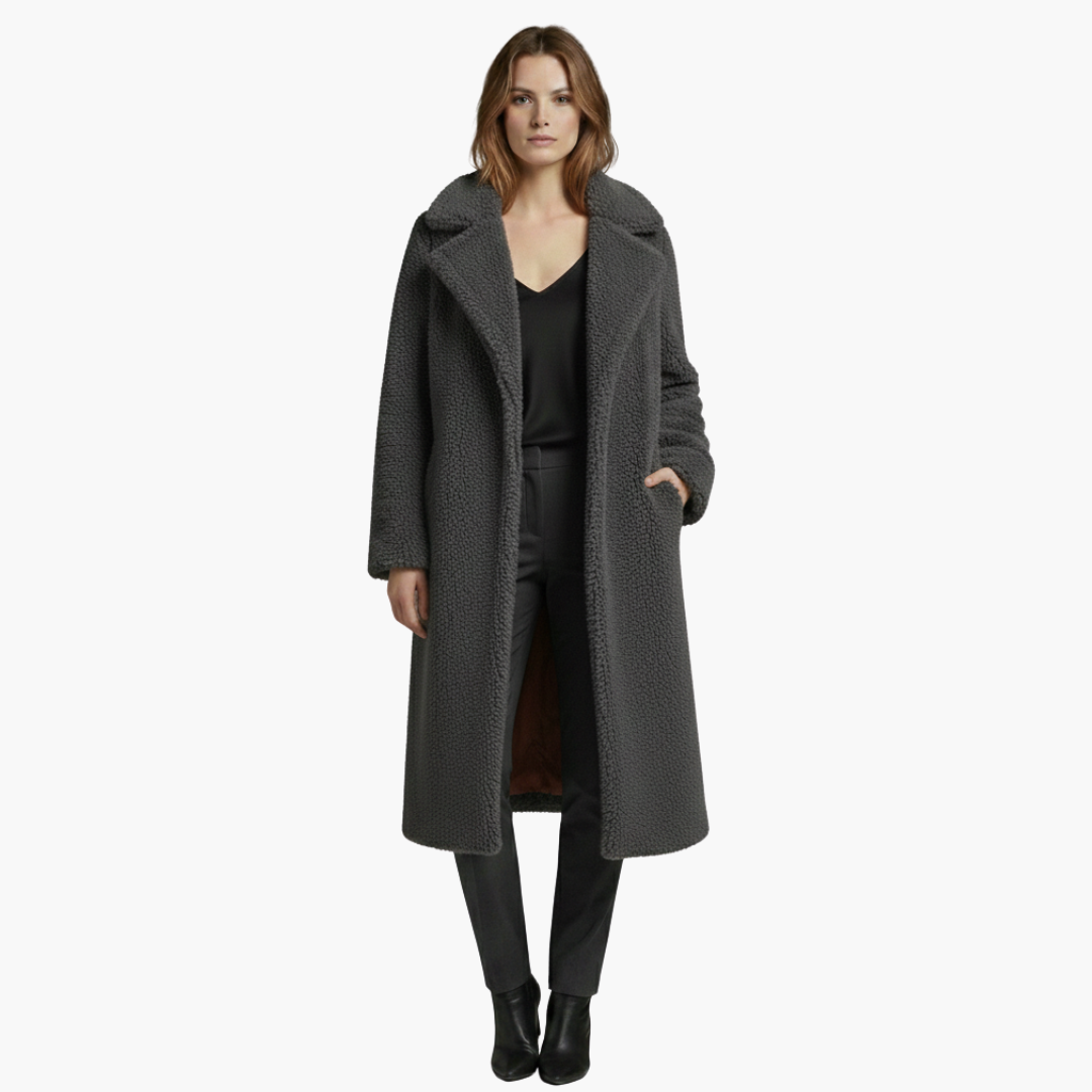 Veste longue pour femme avec larges revers et surface texturée