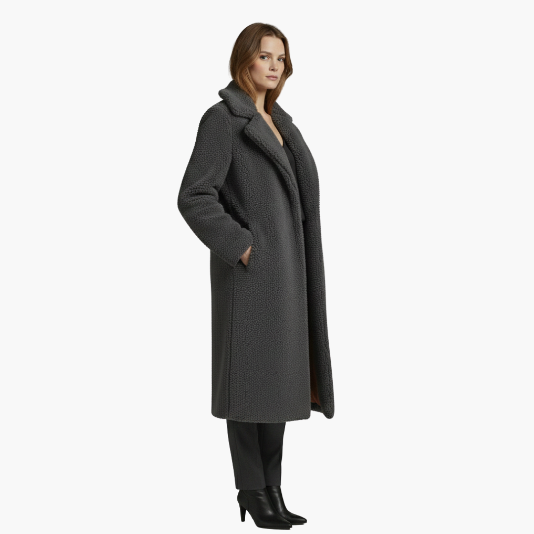Veste longue pour femme avec larges revers et surface texturée