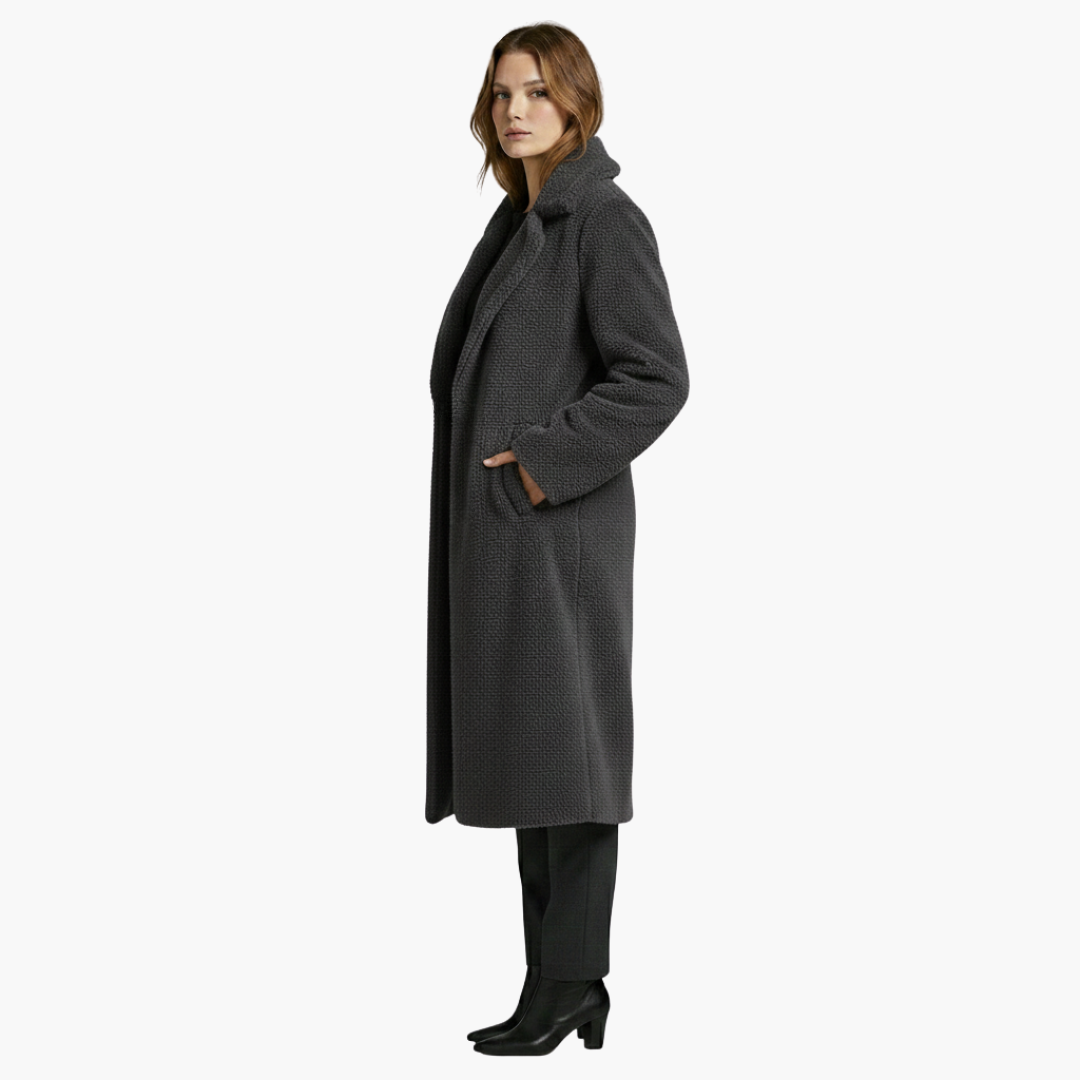 Veste longue pour femme avec larges revers et surface texturée