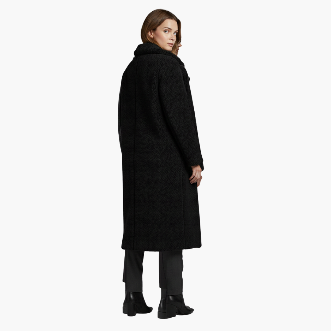 Veste longue pour femme avec larges revers et surface texturée