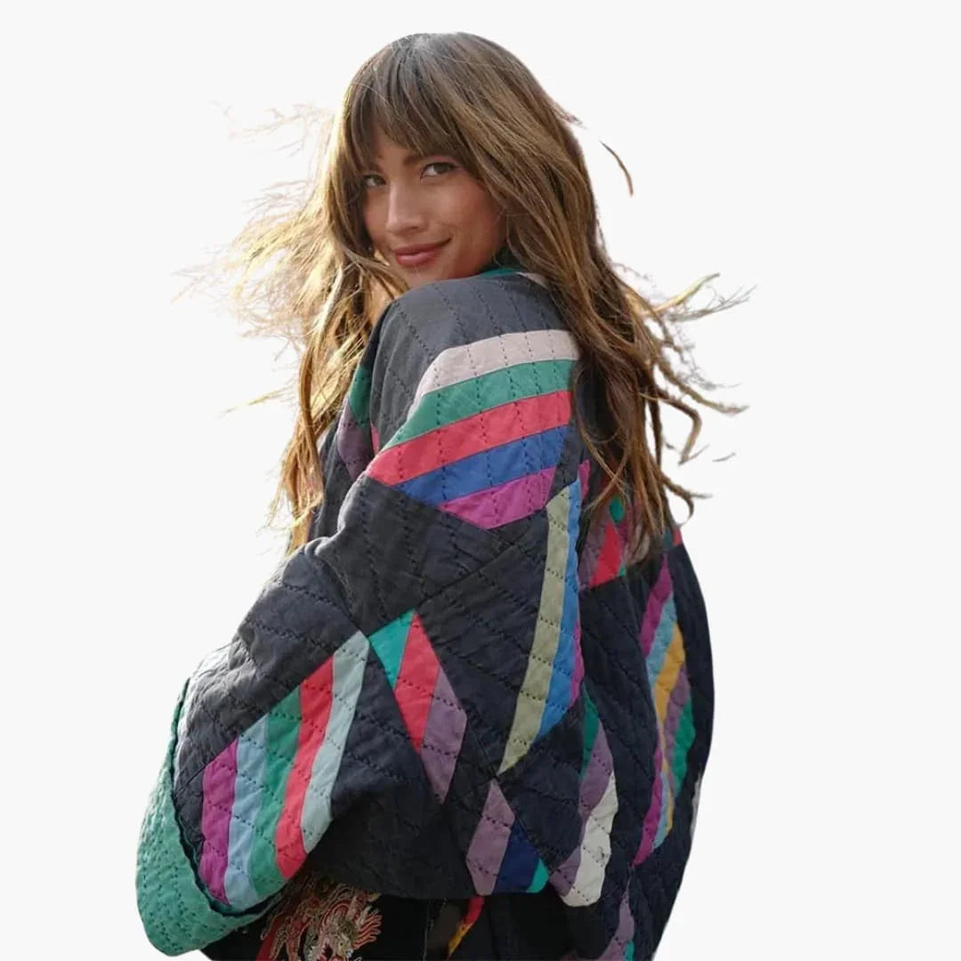 Veste matelassée pour femme avec motif patchwork et ouverture sur le devant