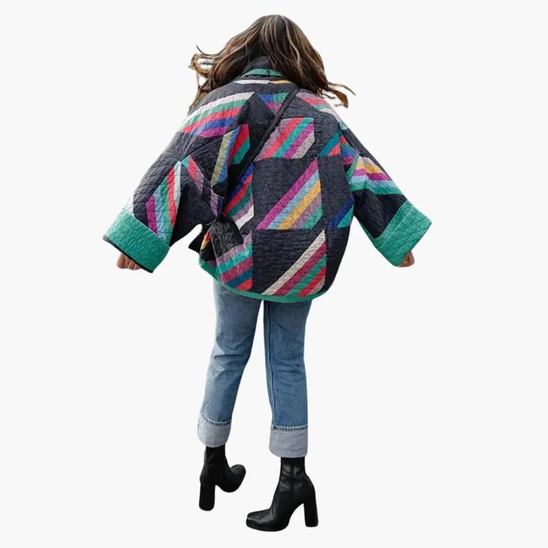 Veste matelassée pour femme avec motif patchwork et ouverture sur le devant
