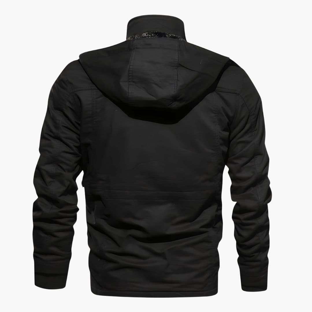 Casaco tático masculino com capuz e múltiplos bolsos