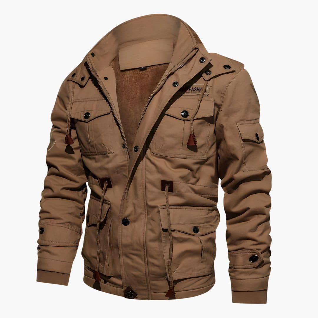 Casaco tático masculino com capuz e múltiplos bolsos