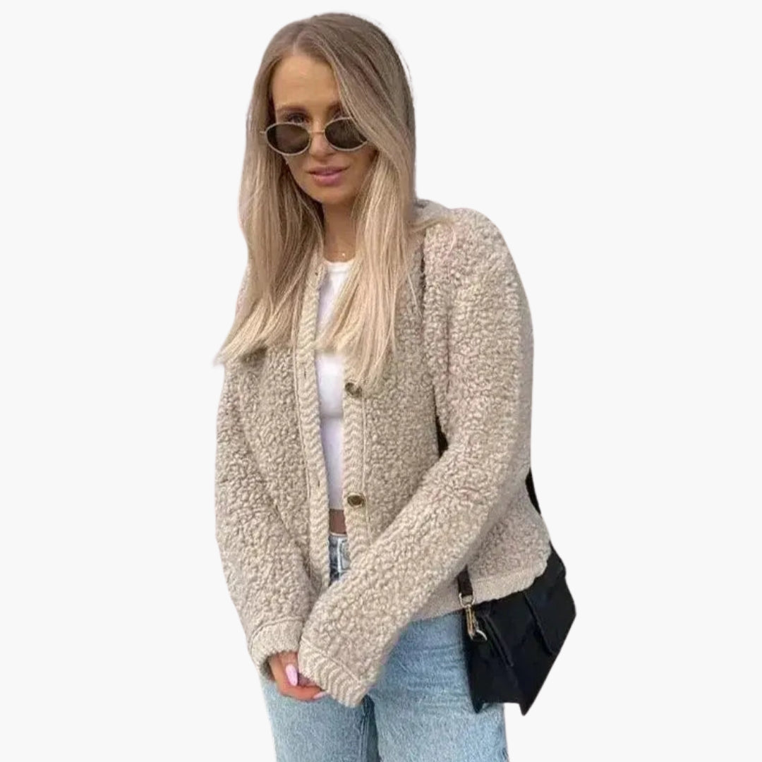 Teddyvest til kvinder med rund hals og løs pasform