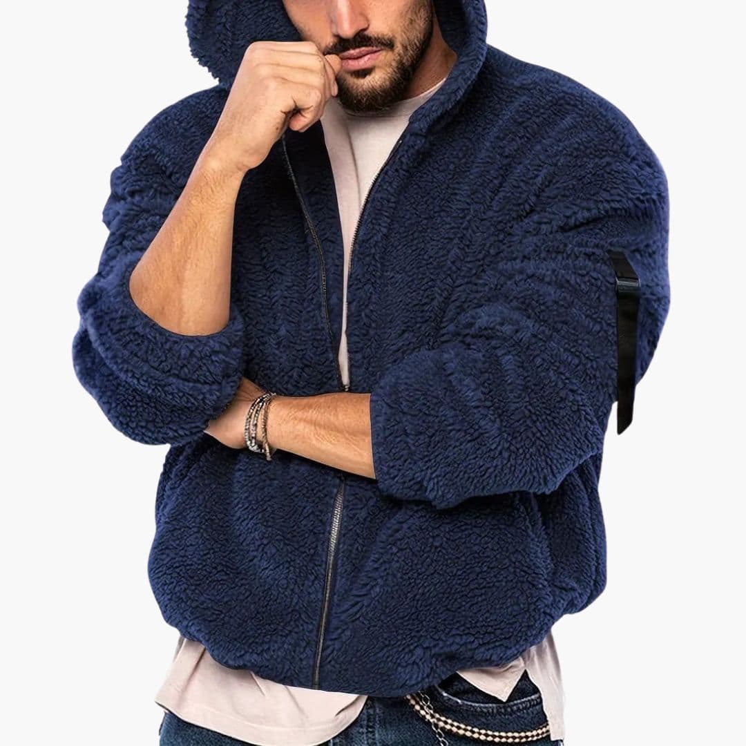 Giacca teddy uomo con cappuccio e chiusura lampo