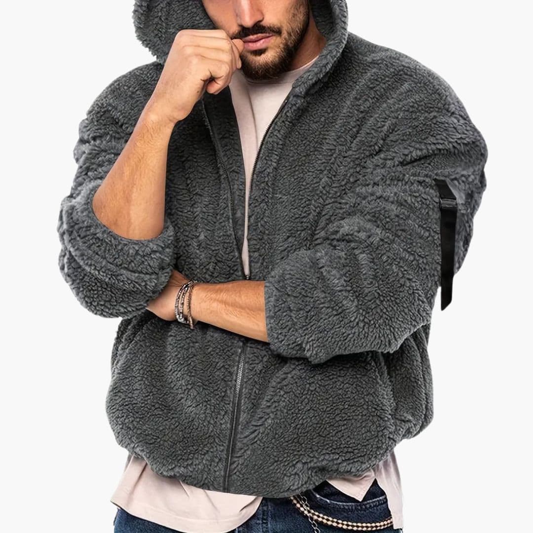 Giacca teddy uomo con cappuccio e chiusura lampo