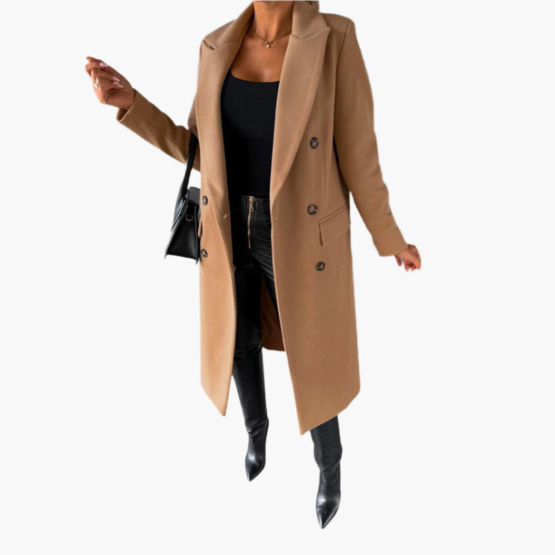 Manteau long femme à double boutonnage