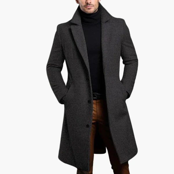 Lang trenchcoat til mænd med reverskrave