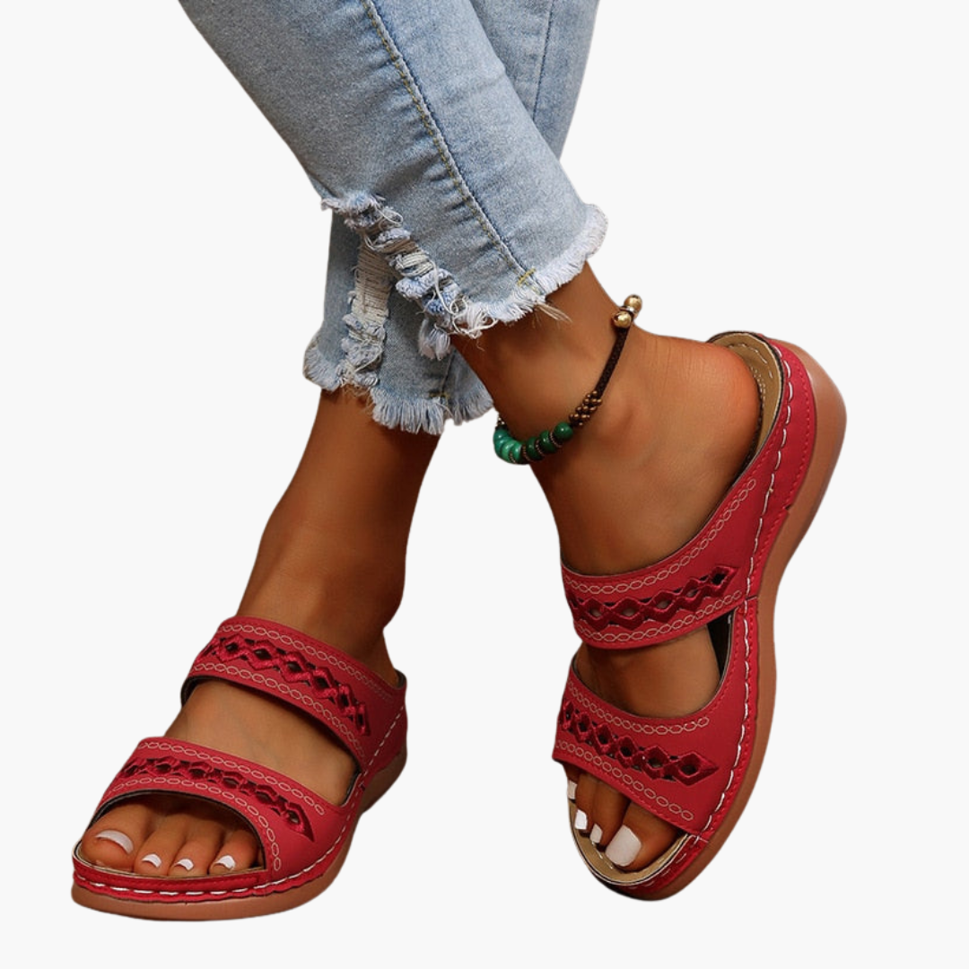 Femmes Sandales en cuir a brides ajustables et semelle soutenue