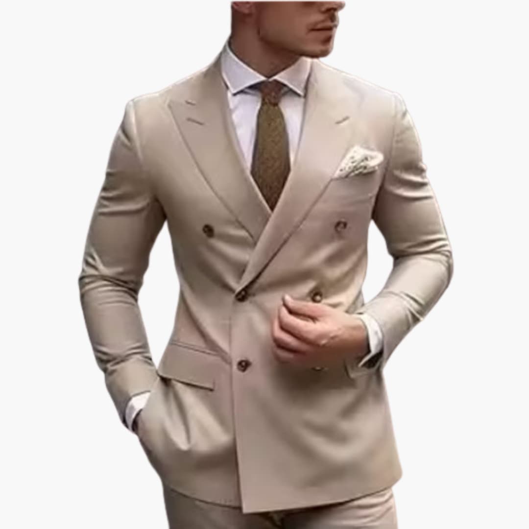 Costume homme deux pièces avec veste croisée et six boutons