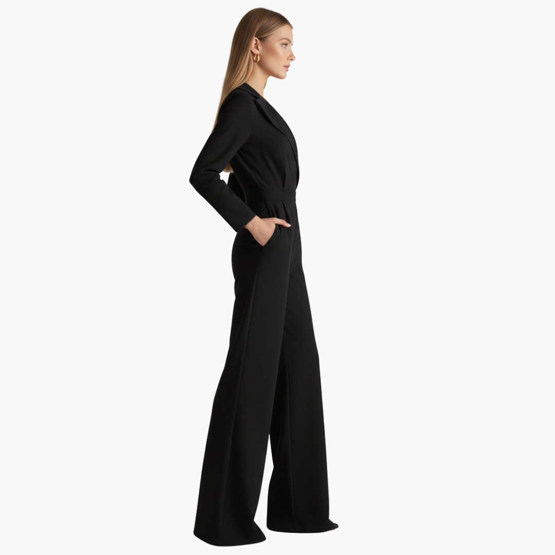 Tuta a maniche lunghe da donna con collo e gambe larghe