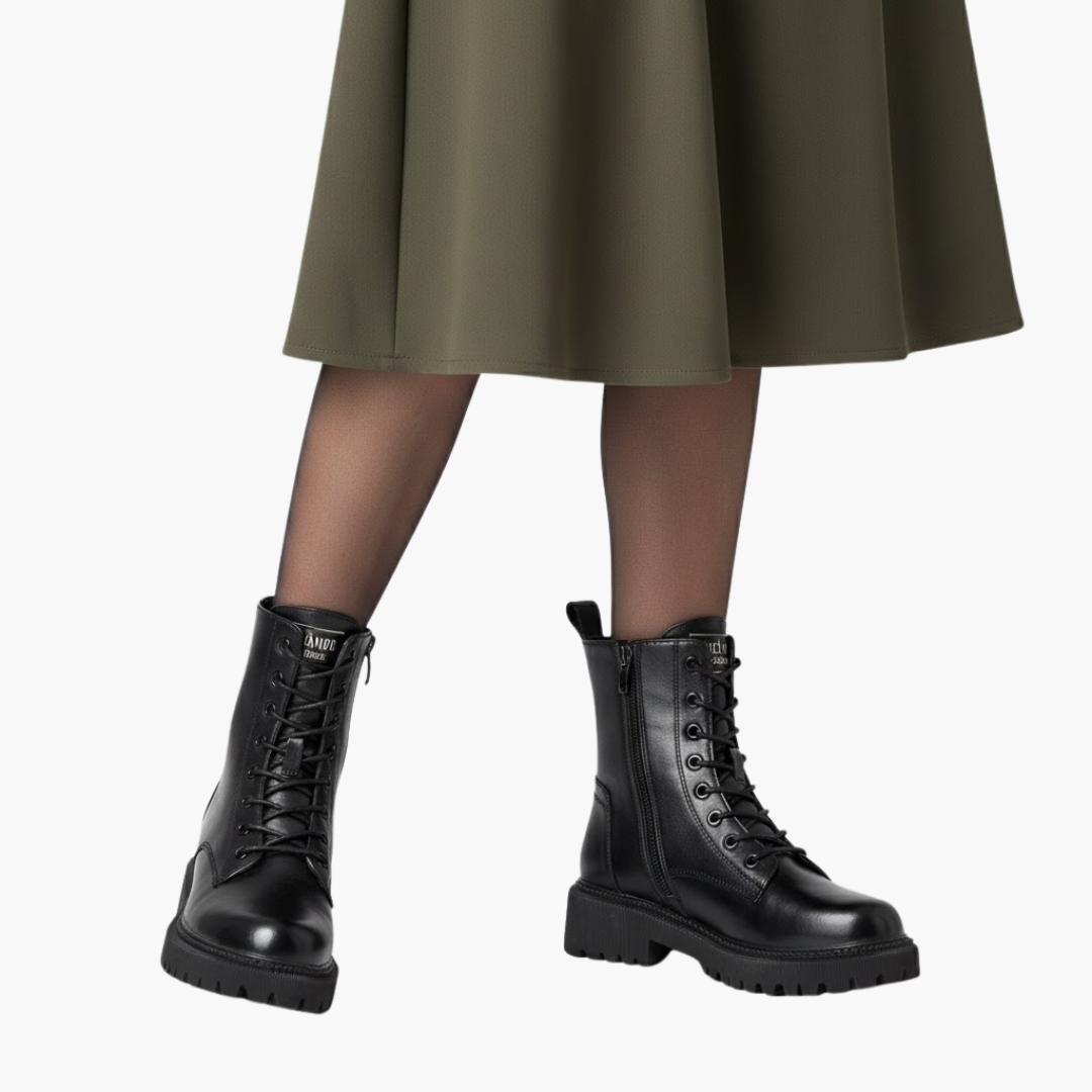 Bottes à lacets pour femmes avec fermeture éclair latérale et semelle épaisse