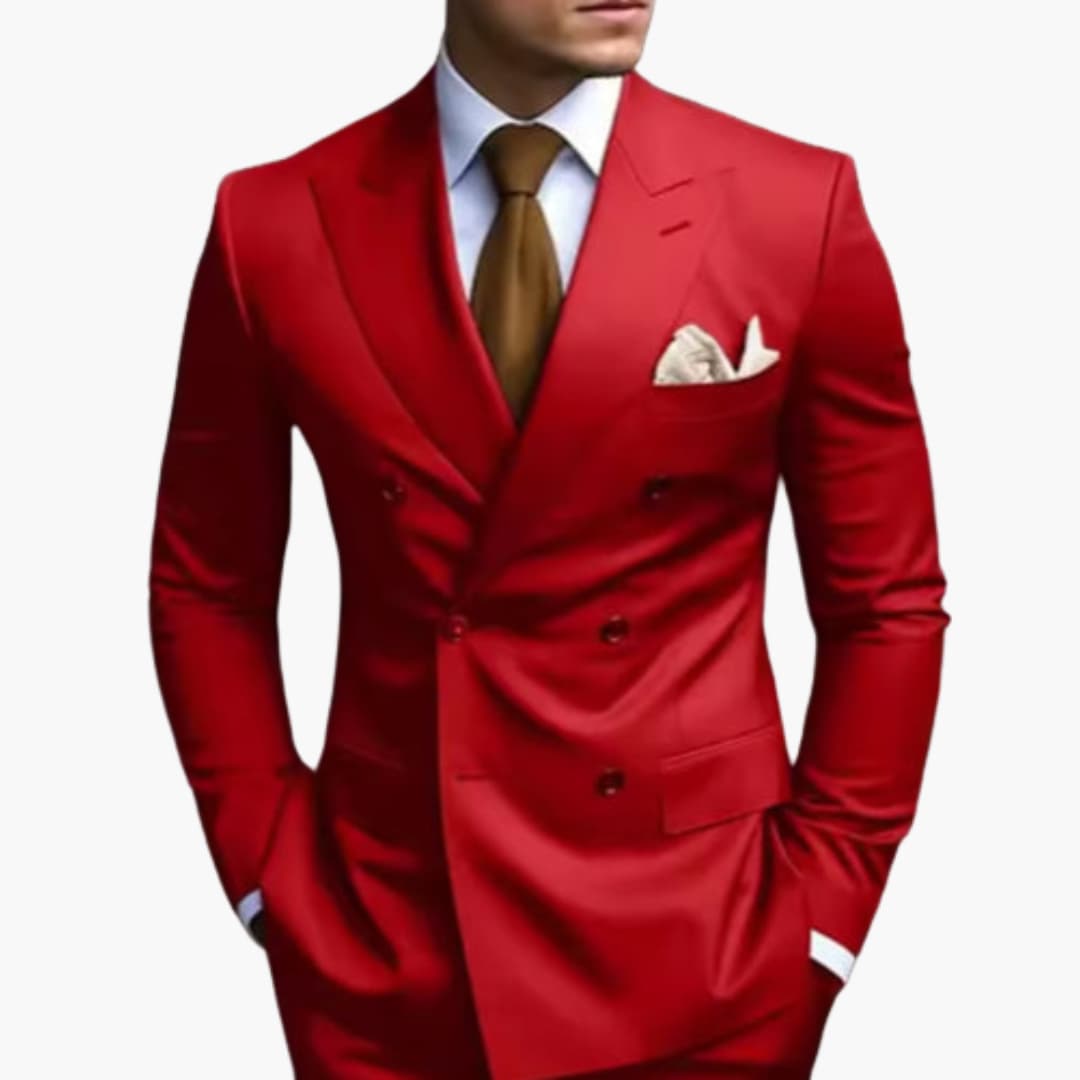 Costume homme deux pièces avec veste croisée et six boutons