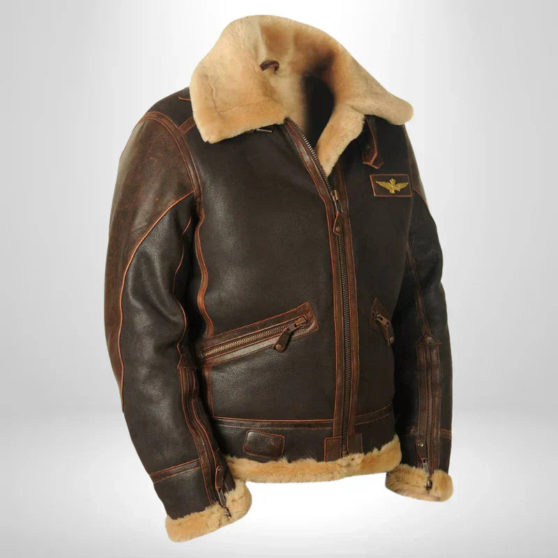 Aurelius | Veste Aviateur en Cuir pour Hommes avec Col en Laine