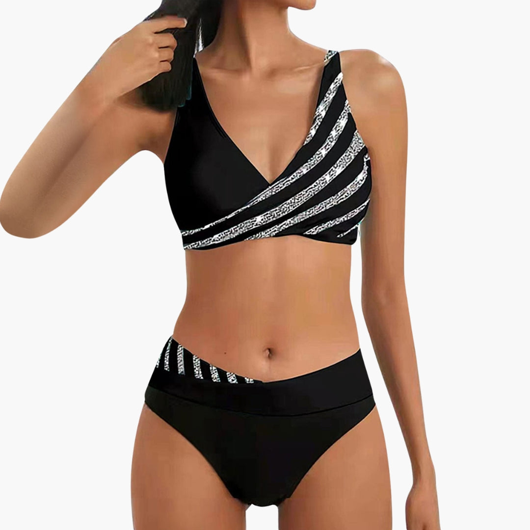 Bikini femme à rayures scintillantes a bas taille haute