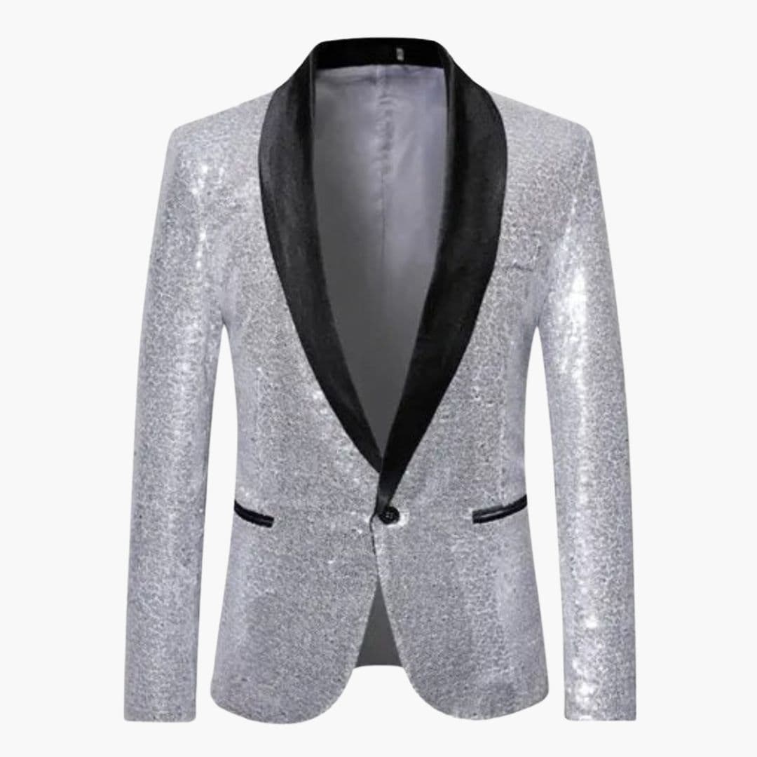 Men's Dress Blazer with Sequins and Shawl Collar