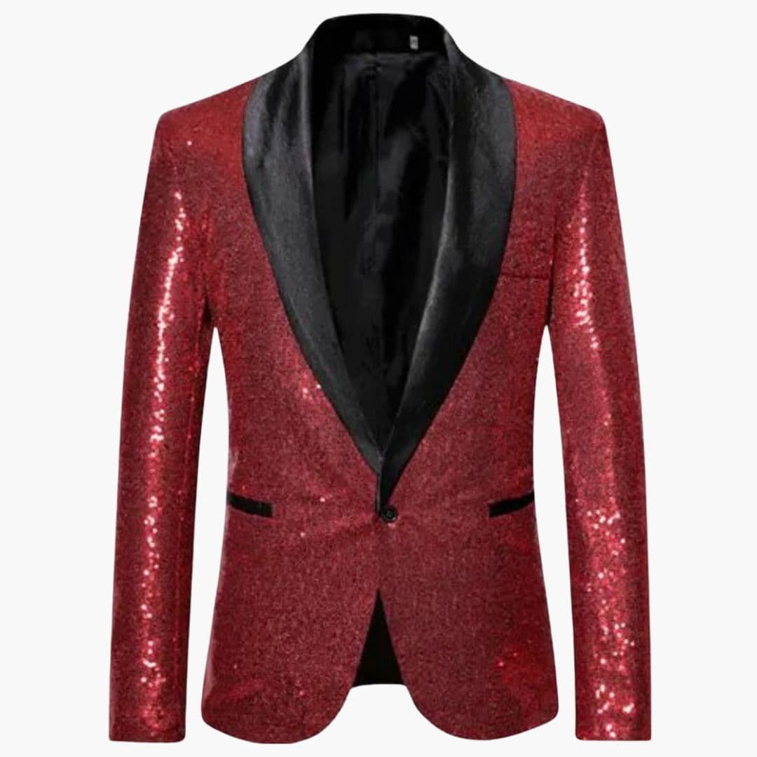 Men's Dress Blazer with Sequins and Shawl Collar
