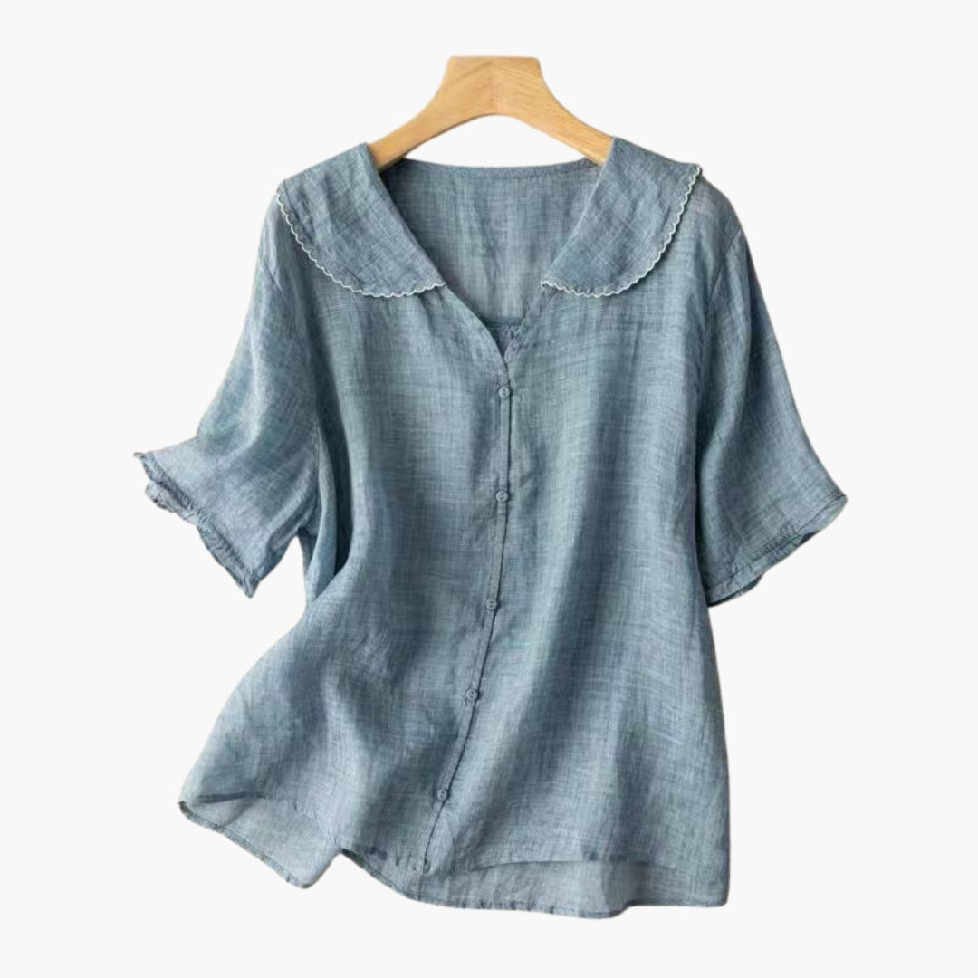 Blouse Femme a Fermeture Boutonnée et Col Festonné