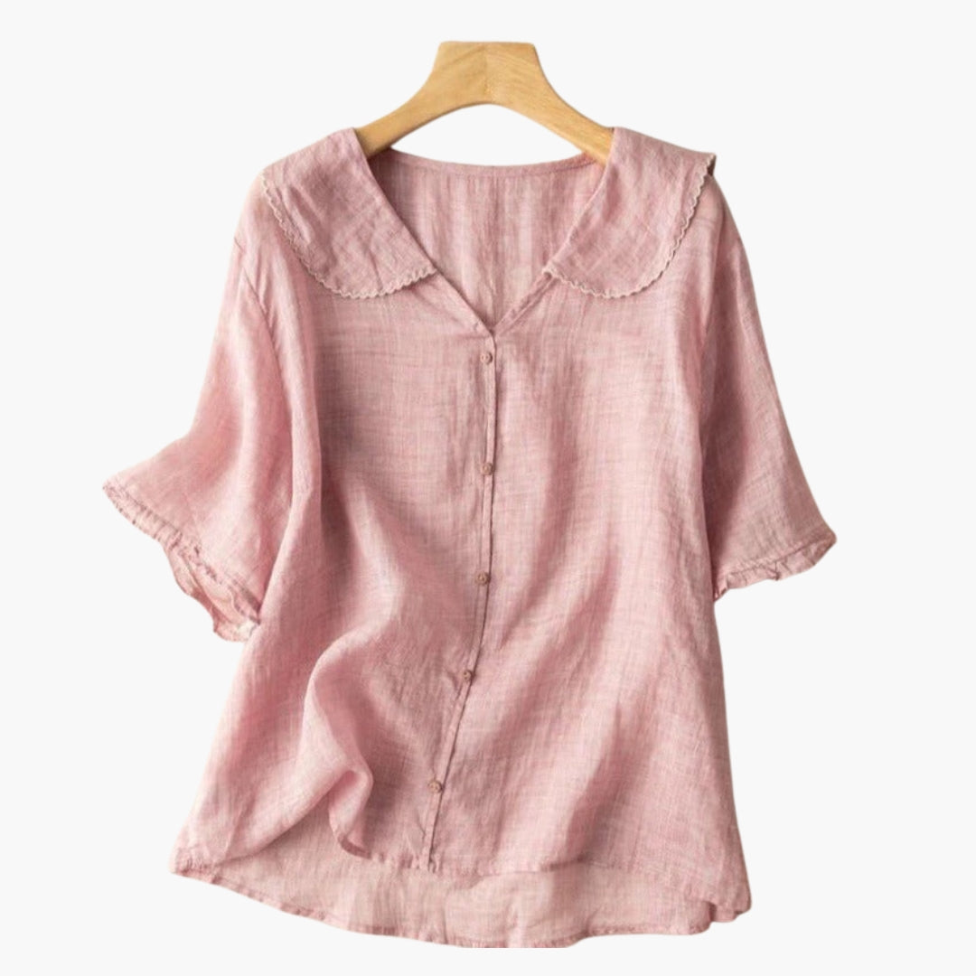 Blouse Femme a Fermeture Boutonnée et Col Festonné