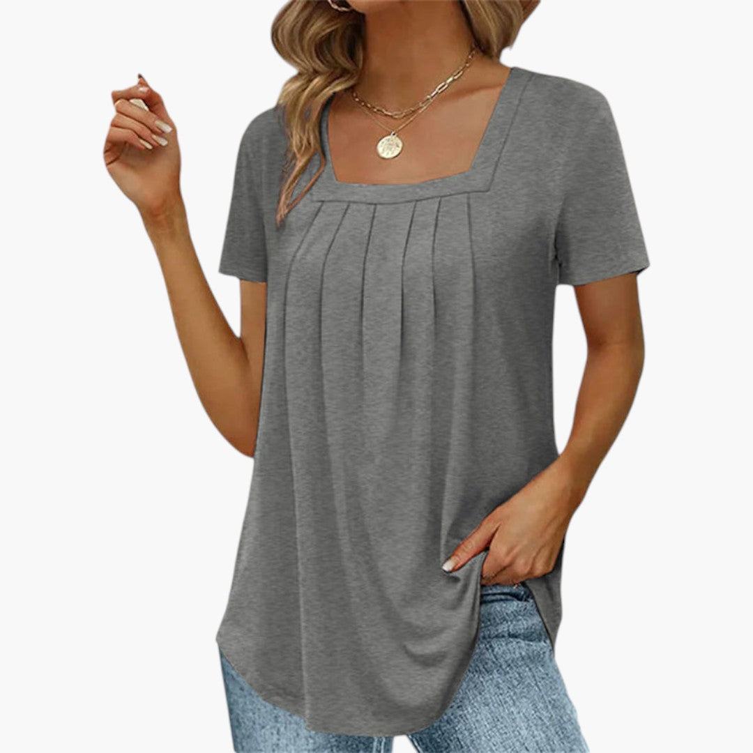 Blouse Femme avec Encolure Carrée et Plis Frontaux
