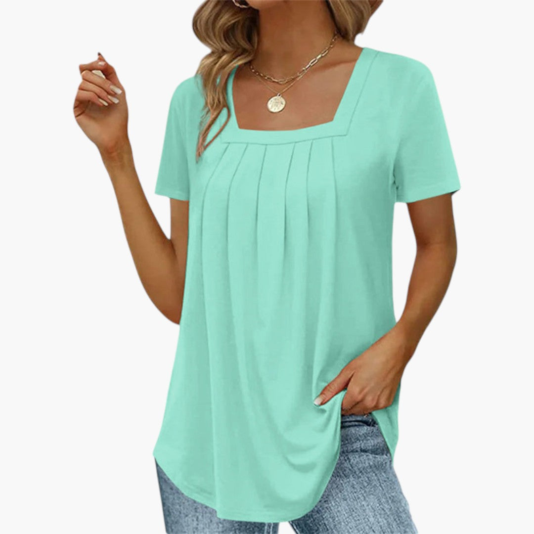Blouse Femme avec Encolure Carrée et Plis Frontaux
