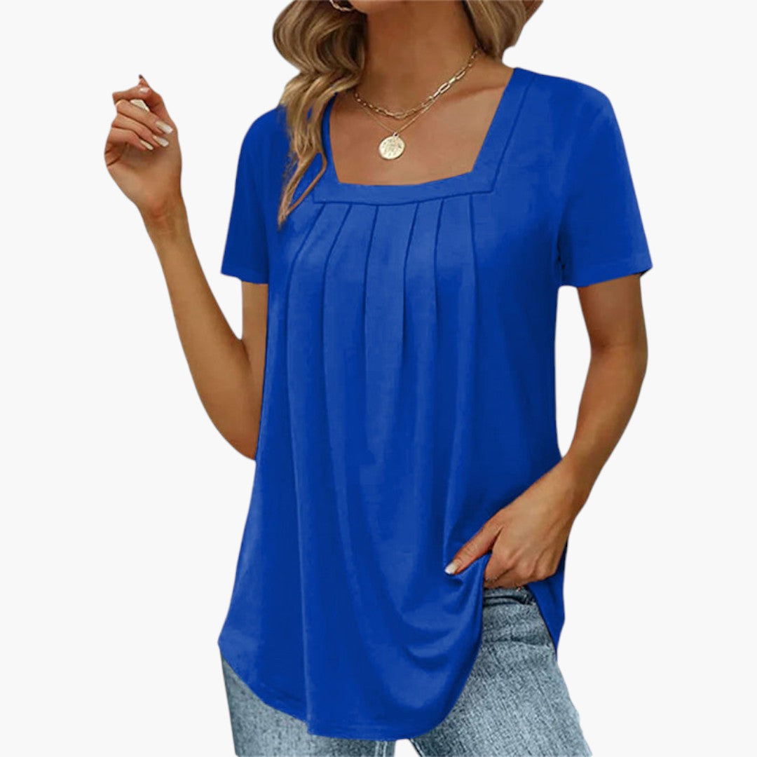 Blouse Femme avec Encolure Carrée et Plis Frontaux